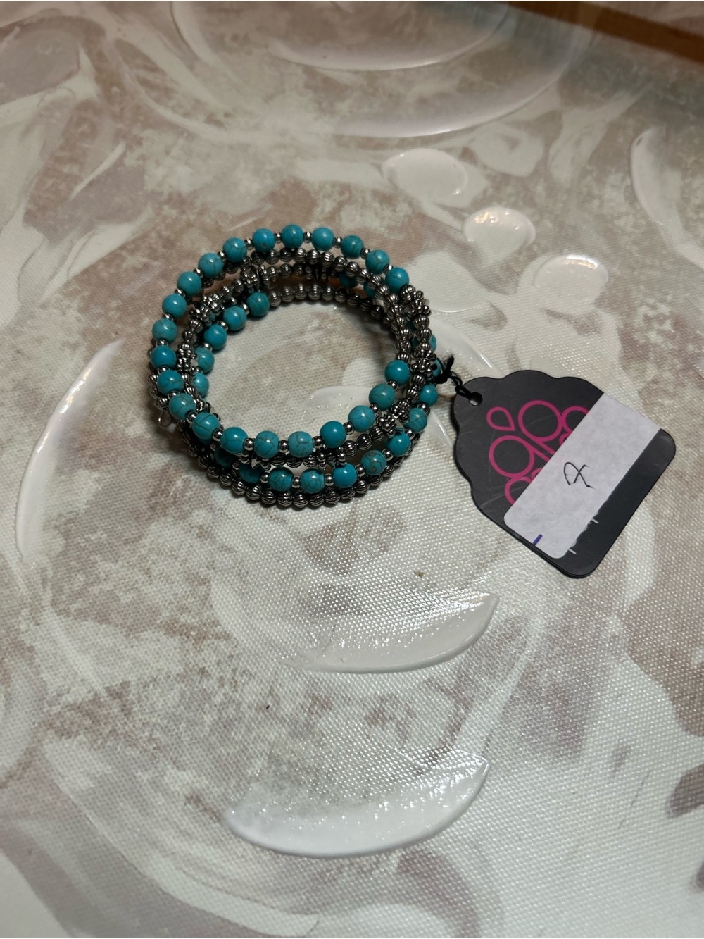 paparazzi Turquoise Beaded Coil Bracelet with Silver Accents